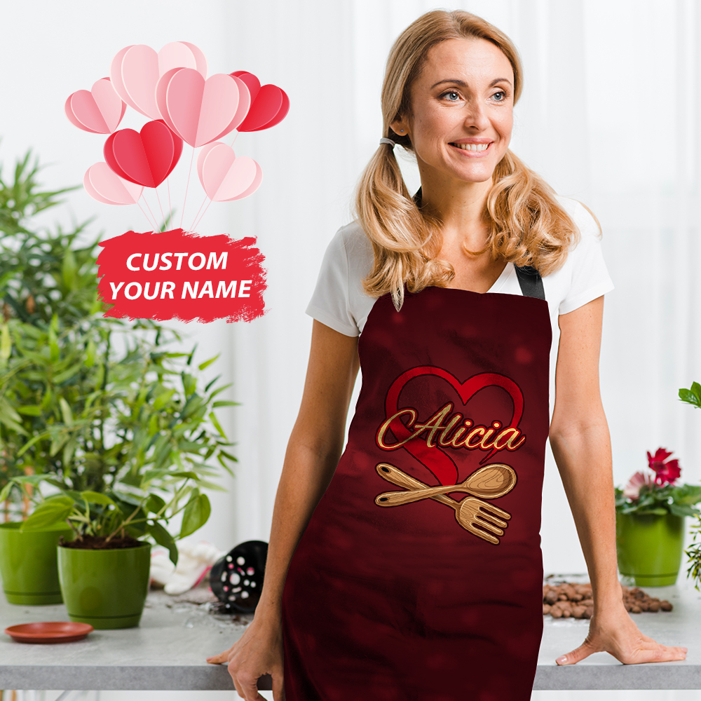Custom Name Apron Personalized Heart Kitchen Apron MadeMine
