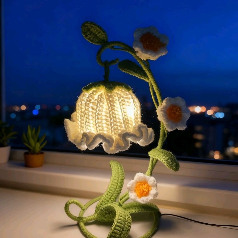 Handmade Crochet Flower Night Light Handmade Yarn Flower Gift for Home Decor