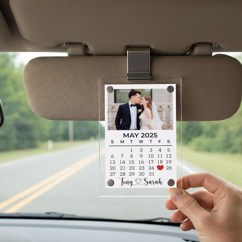 Personalized Photo Calendar Car Visor Clip Couple Gift Keepsake