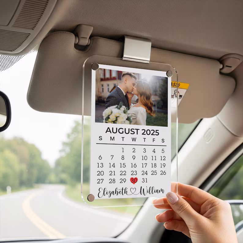 Personalized Photo Calendar Car Visor Clip Couple Gift Keepsake