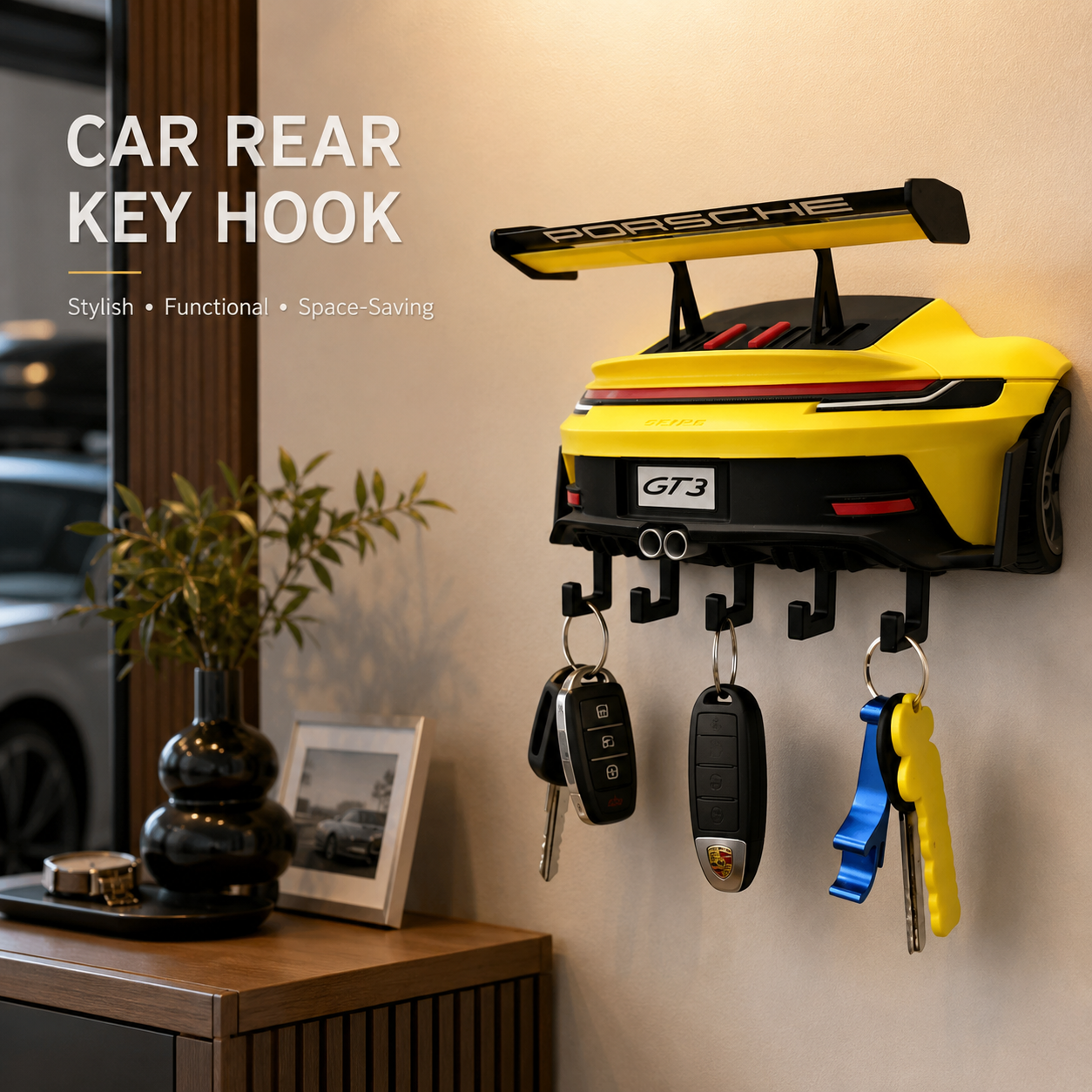 Sports Car Rear Model Wall Key Holder – Multi-Color Decorative Hook for Car Lover